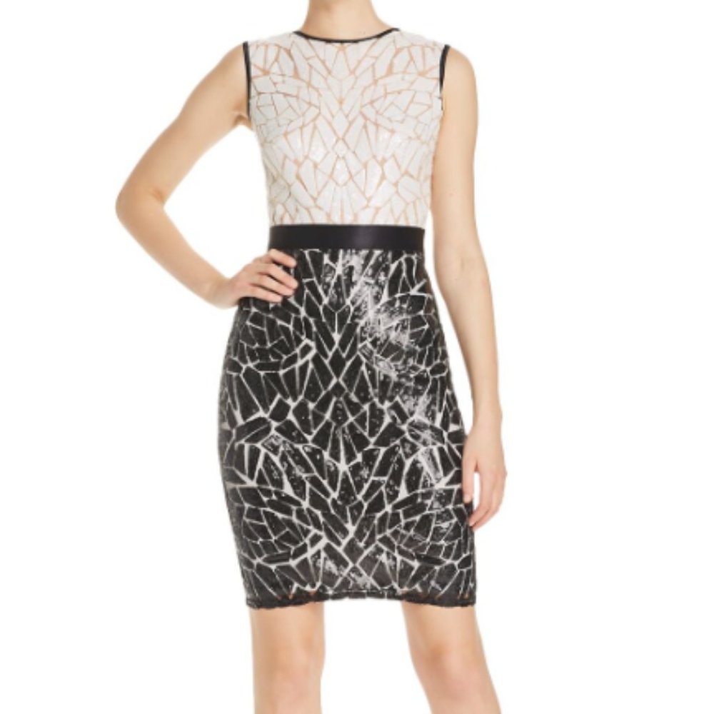 Tadashi Shoji B&W Sequin Sheath Cocktail Dress